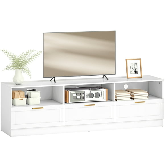 HOMCOM Modern TV Table with 3 Cabinets, 85 Inch TV Stand for Living Room