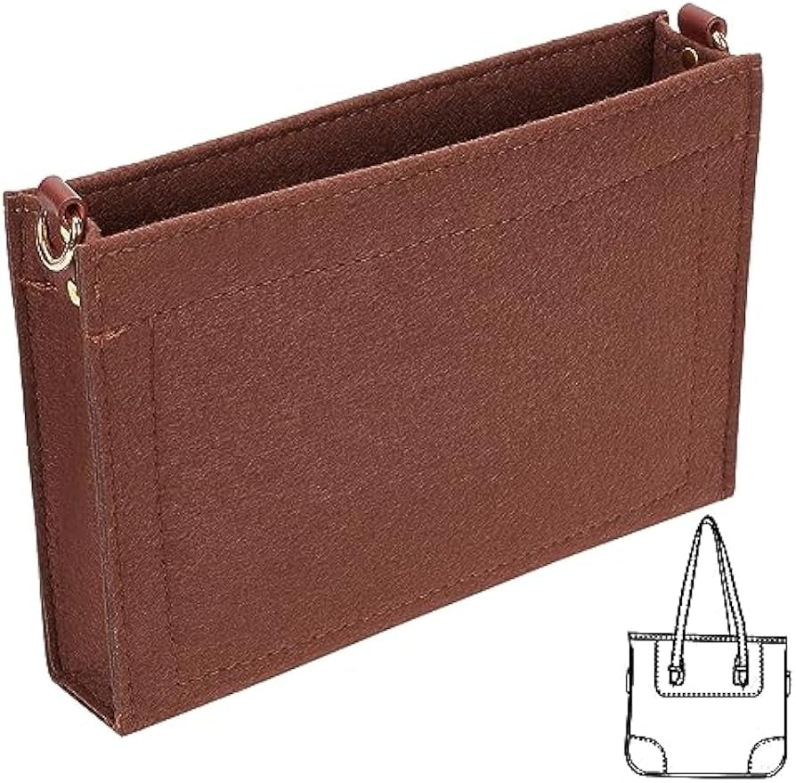 Felt Purse Organizer Insert Small Tote Handbag Shaper Toiletry Pouch Organizer Insert Liner with D Ring Bag in Bag Multi pocket Inside Storage Tidy Purse Conversion 9.05x6.1x1.77 Inch Brown Walmart Bu...
