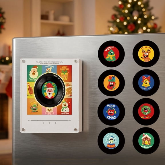 Christmas Jingle Vinyl Player Fridge,Music Magnets for Refrigerator,Fridge Record Nfc Magnetic Music Box Set with 9 Playback,Vinyl Record Fridge Magnet,Mini Record Player