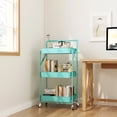 thumbnail image 4 of Innovaze Foldable 3 Tier Rolling Utility Cart, Rolling Metal Storage Organizer with Handle and Lockable Wheels,Black, 4 of 7