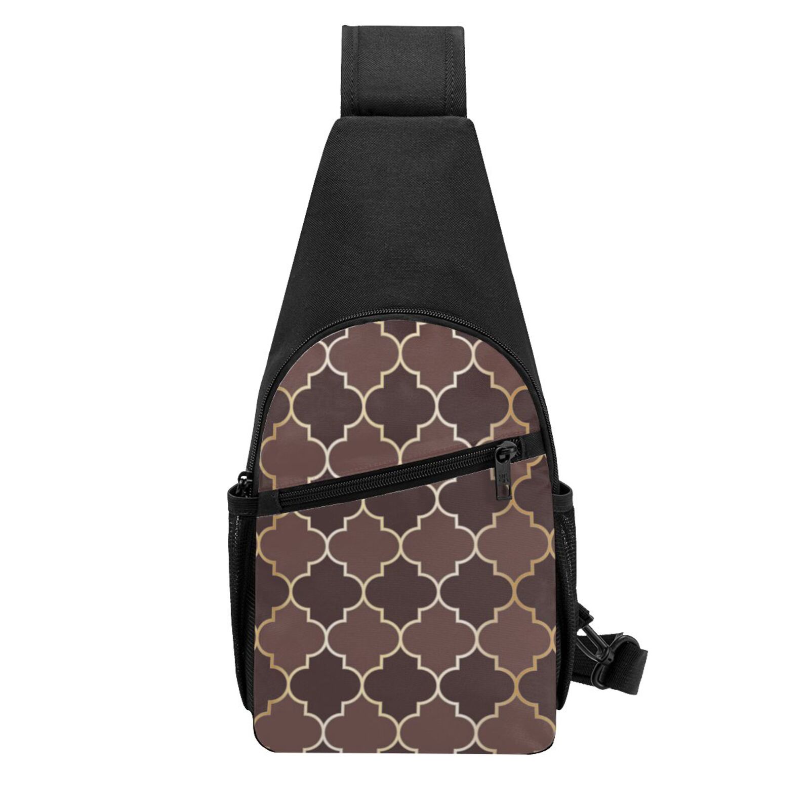 Xecao's Brown Gold Grid Print Sling Bag: A Versatile Chest, Shoulder, and Crossbody Backpack for Casual Days Out, Perfect for Both Men and Women