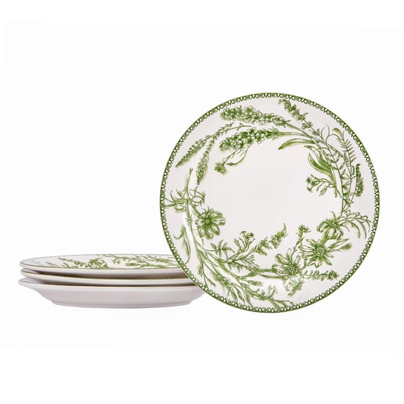 Bico Green Garden Toile De Jouy Dinner Plates Set of 4, 11 Inch Large Ceramic Plates for Pasta, Steak, Stylish Serving Dishes, Microwave and Dishwasher Safe, Gift for Housewarming and Thanksgiving