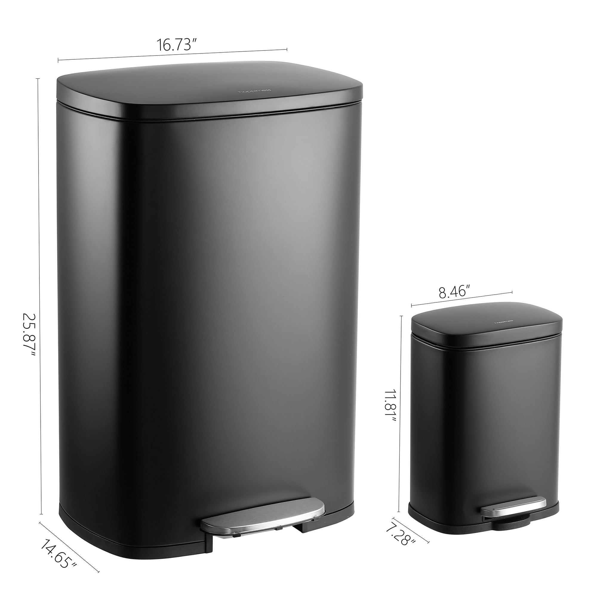 happimess Connor Rectangular 13.2-Gallon Trash Can with Soft-Close Lid and FREE Mini Trash Can, Charcoal Black, HPM1006B