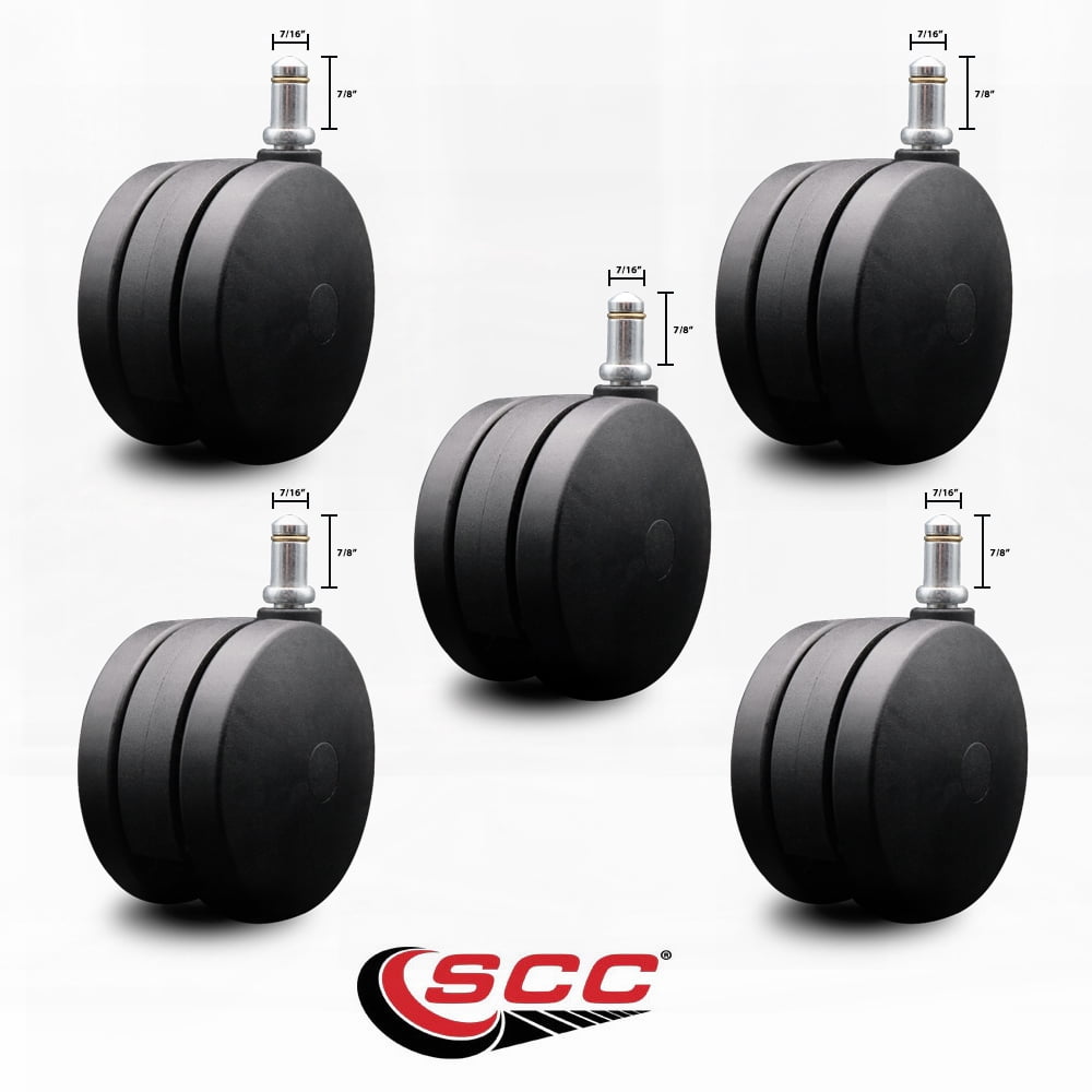 4 Inch Extra Large Heavy Duty Twin Wheel Caster 7/16 Grip Ring Stem Set of 5