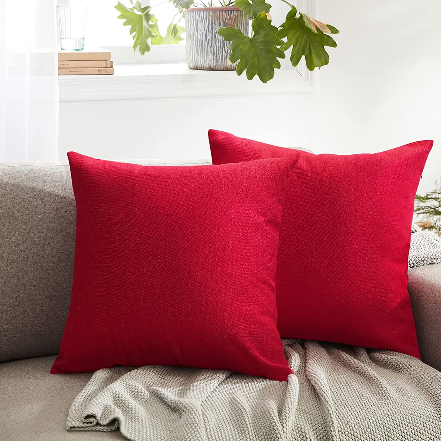 Outdoor Pillows for Patio Furniture Waterproof Pillow Covers Square Garden Cushion Farmhouse Linen Throw Pillow Covers Shell for Patio Tent Couch 18x18 Inch 2pcs Walmart