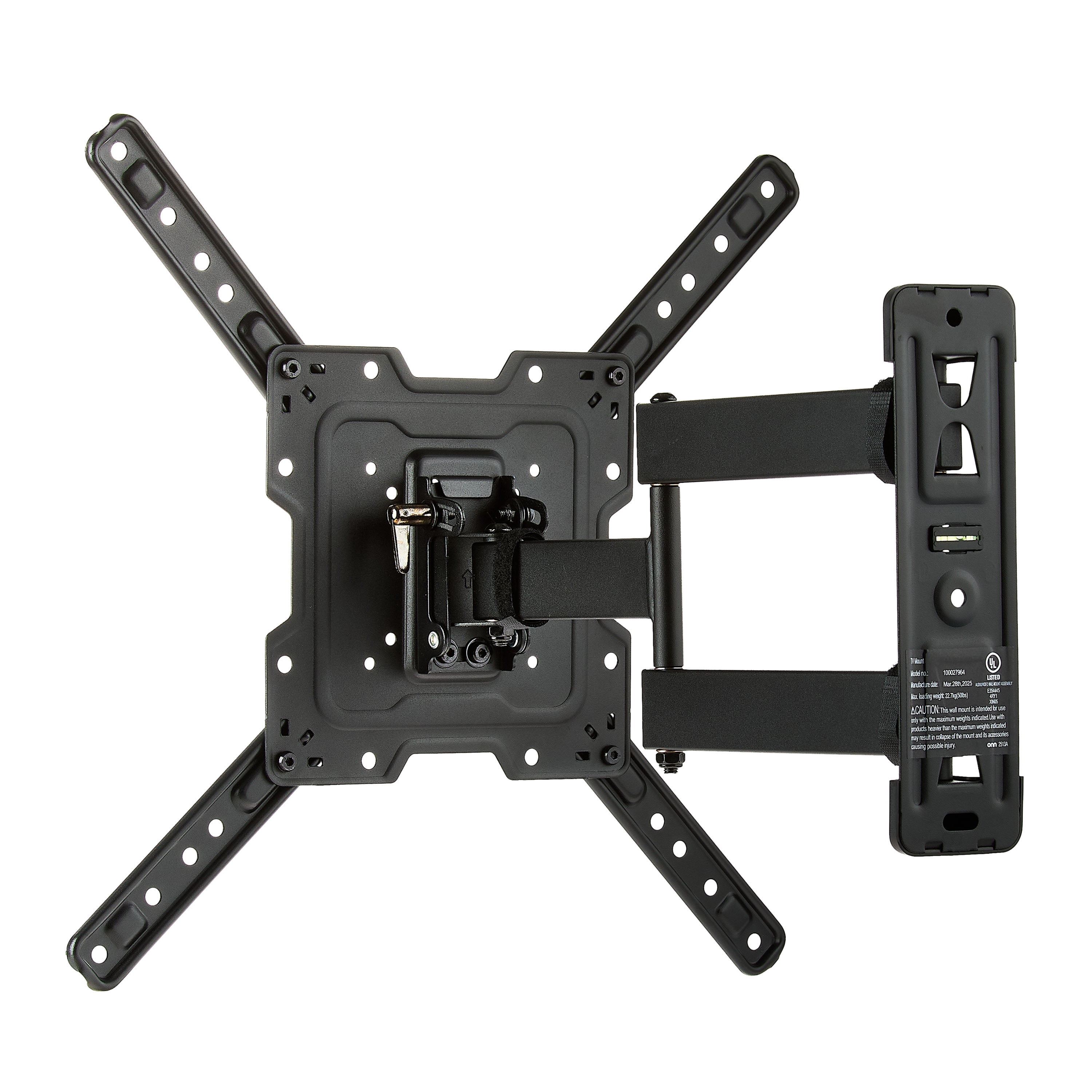 onn Full Motion TV Wall Mount for 19" to 50" TVs, UL Listed, swivel ±45°, up to +5/-15°Tilting