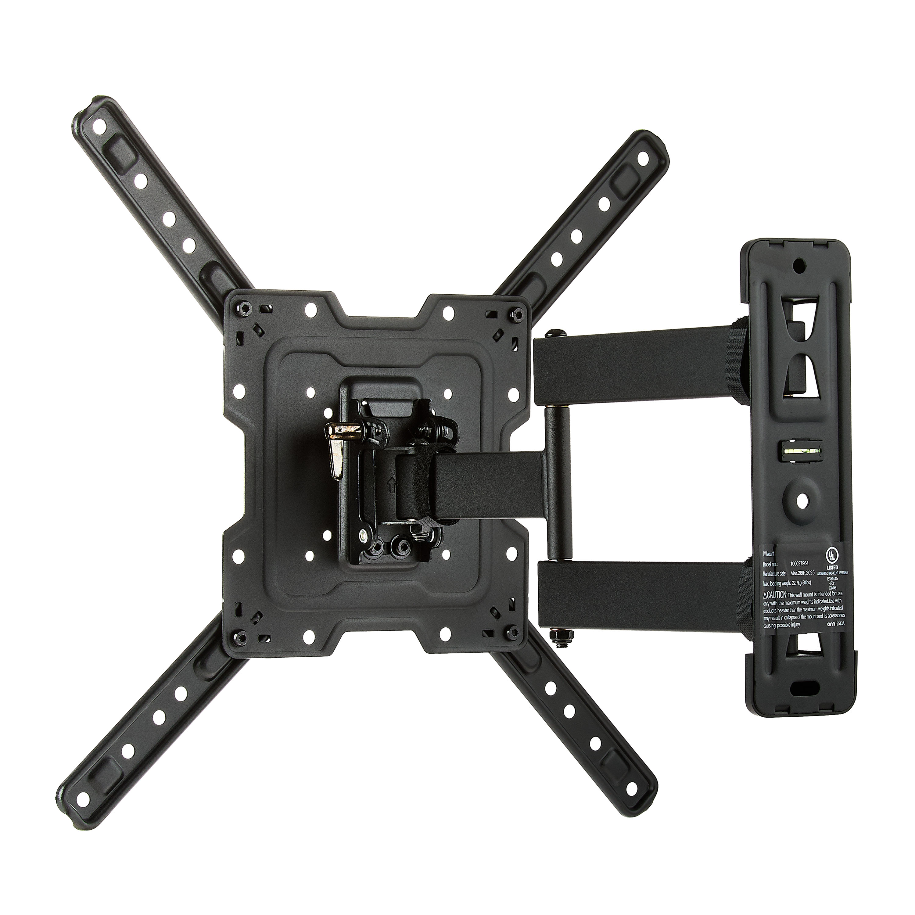 Soporte de pared para TV de movimiento completo onn para TV de 19" a 50", certificado UL, giro ±45°, inclinación de +5/-15° 2