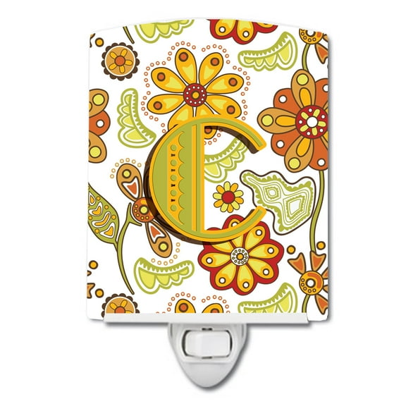 Carolines Treasures CJ2003-CCNL Letter C Floral Mustard and Green Ceramic Night Light, 6x4x3", multicolor