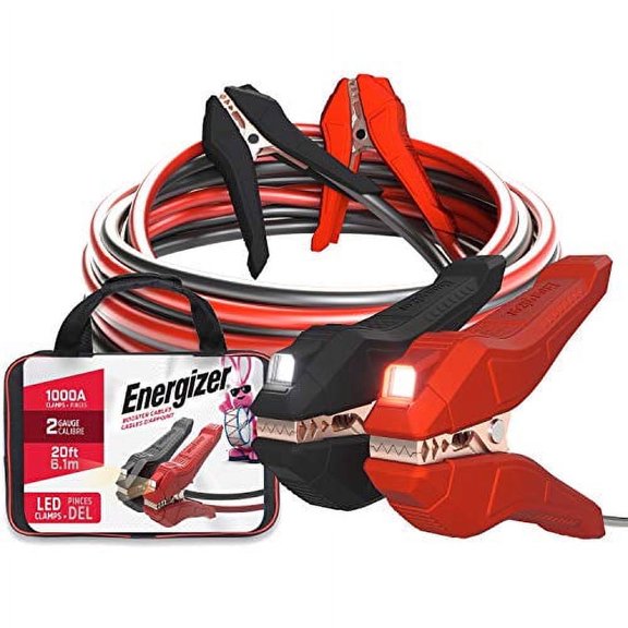 Energizer Jumper Cables for Car Battery with Built-in LED Lights, Heavy Duty Automotive Booster Cables for Jump Starting Dead or Weak Batteries - Carrying Bag Included (20-Feet (2-Gauge)