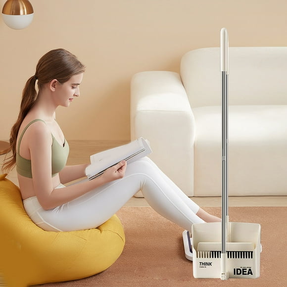 Brooms And Dustpan Set Double-layer Scraper Foldable Dustpan Non-stick Hair Dustpan Sweeping Brooms 180-degree Rotatable Brooms For Vertical Storage