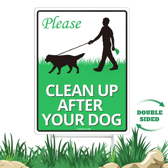 ANLEY Clean Up After Your Dog Yard Sign 12" x 9" - No Pooping Peeing Dogs Lawn Signs