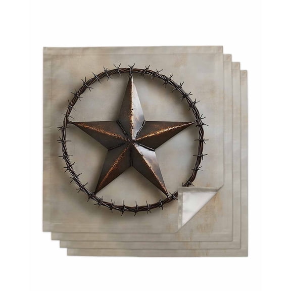 nqOlkjepod Rustic Star Brown Cloth Napkins Set of 4 Reusable Dinner Napkins, Retro Country Farmhouse Aesthetic Cocktail Napkin Washable Table Napkins for Wedding/Holiday Party/Baby Shower 20"x20"