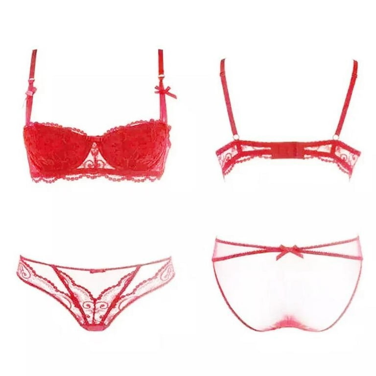Zegoo Women's Lace Bra Set Sexy Lingerie Bra and Panty Set Push Up Underwire  Bra Red at  Women's Clothing store