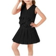 thumbnail image 2 of Cowsor Girls 3 Piece V Neck Vest Outfit 2 to 8 Years Bow Decor Top Pleated Skirt with Belt Cute Fashion Set for Party School Daily Wear Toddler Kids, 2 of 7