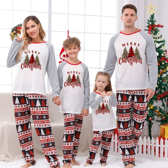 Pyjama de Noël Pisexur pour la Famille, Joyeux Noël Classique Plaid Arbre de Noël Vêtements de Nuit pour les Ensembles de Pyjama de Noël de Famille Assortis, Tenue de Noël Parent-Enfant