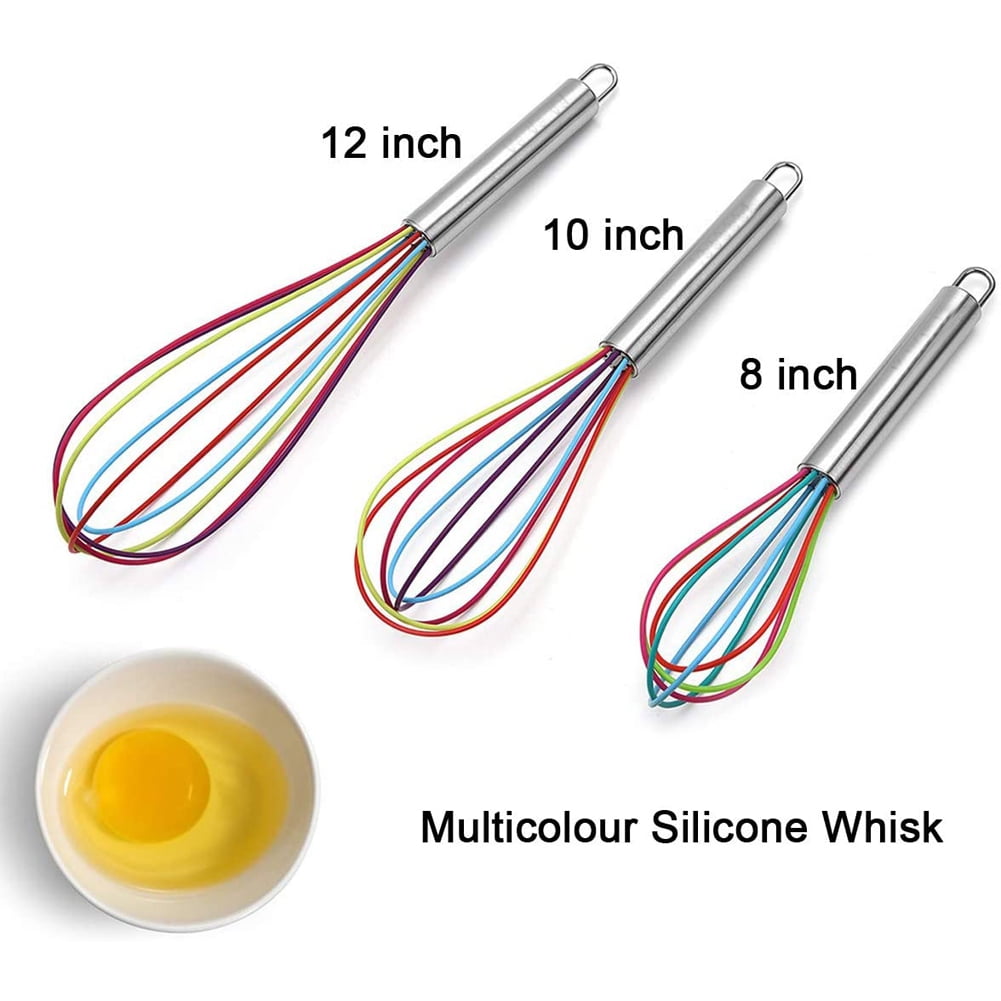 Whisk Stainless steel handle whisk Silicone Coated Multi Coloured Wire Utensil 