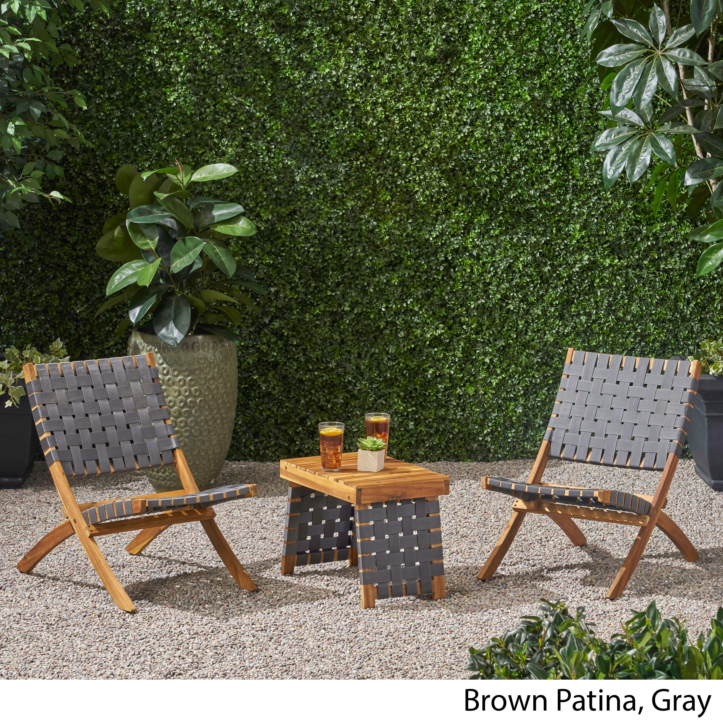 Kayla Outdoor Foldable 2 Seater Acacia Wood Chat Set With Strapping Belt Accents Brown And Gray Walmart Com Walmart Com