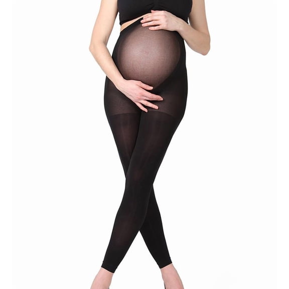 MeMoi Women's Opaque Maternity Footless Tights with Extra Large Waist (Medium/Large, Black)