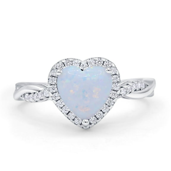 Halo Twisted Infinity Heart Engagement Women Ring Lab Created White Opal 925 Sterling Silver