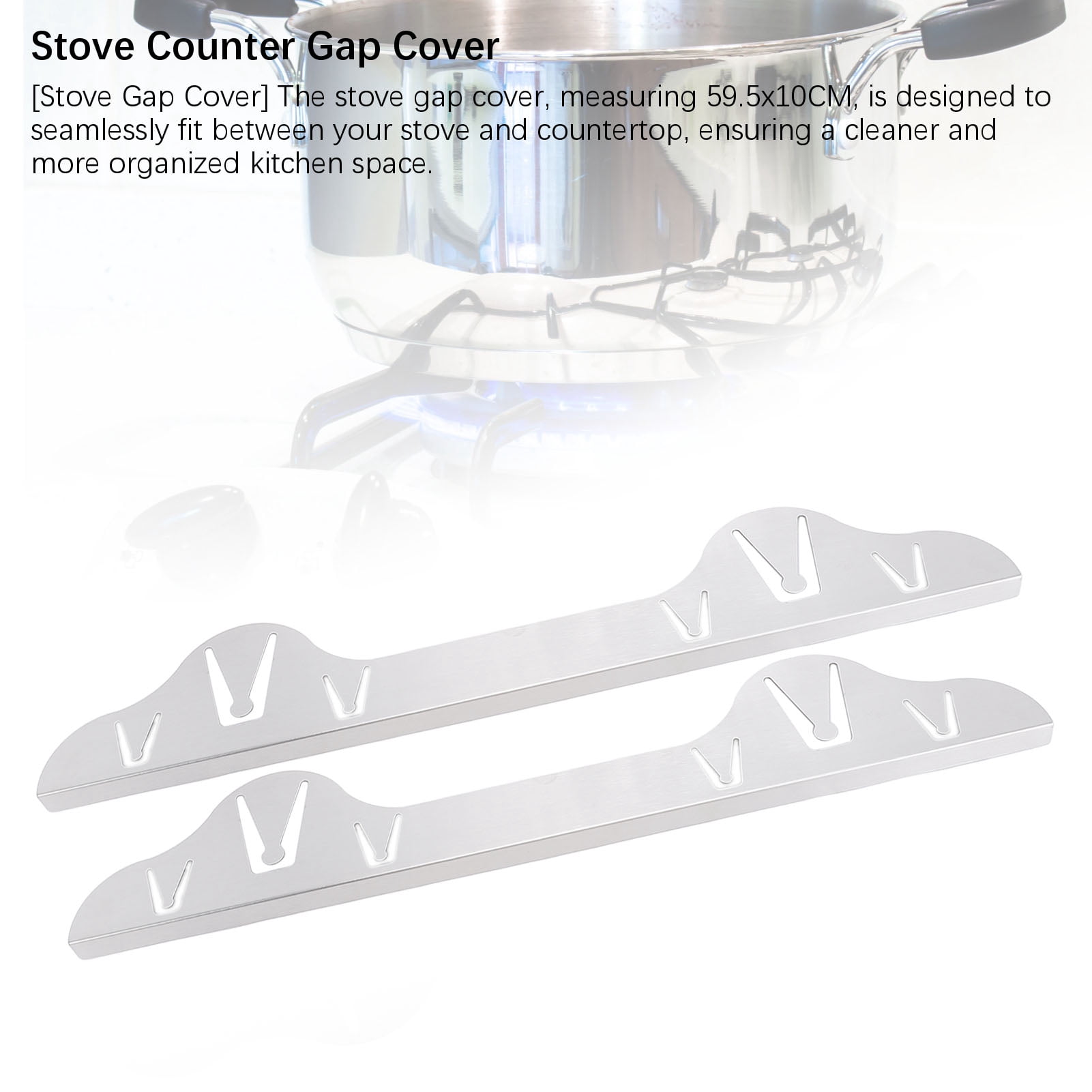 Rupoun 2 Pcs Premium Stainless Steel Stove Gap Cover 23.43 x 3.94 inches / 59.5 x 10 cm Silver Counter Gap Filler for Kitchen Range and Stovetop Heat Resistant Gap Guard