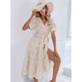 thumbnail image 6 of Jaimenalin Women'S Floral Long Dress Short Sleeve Wrap V Neck Ruffle Long Flowy Beach Dresses 109102 White XL, 6 of 9