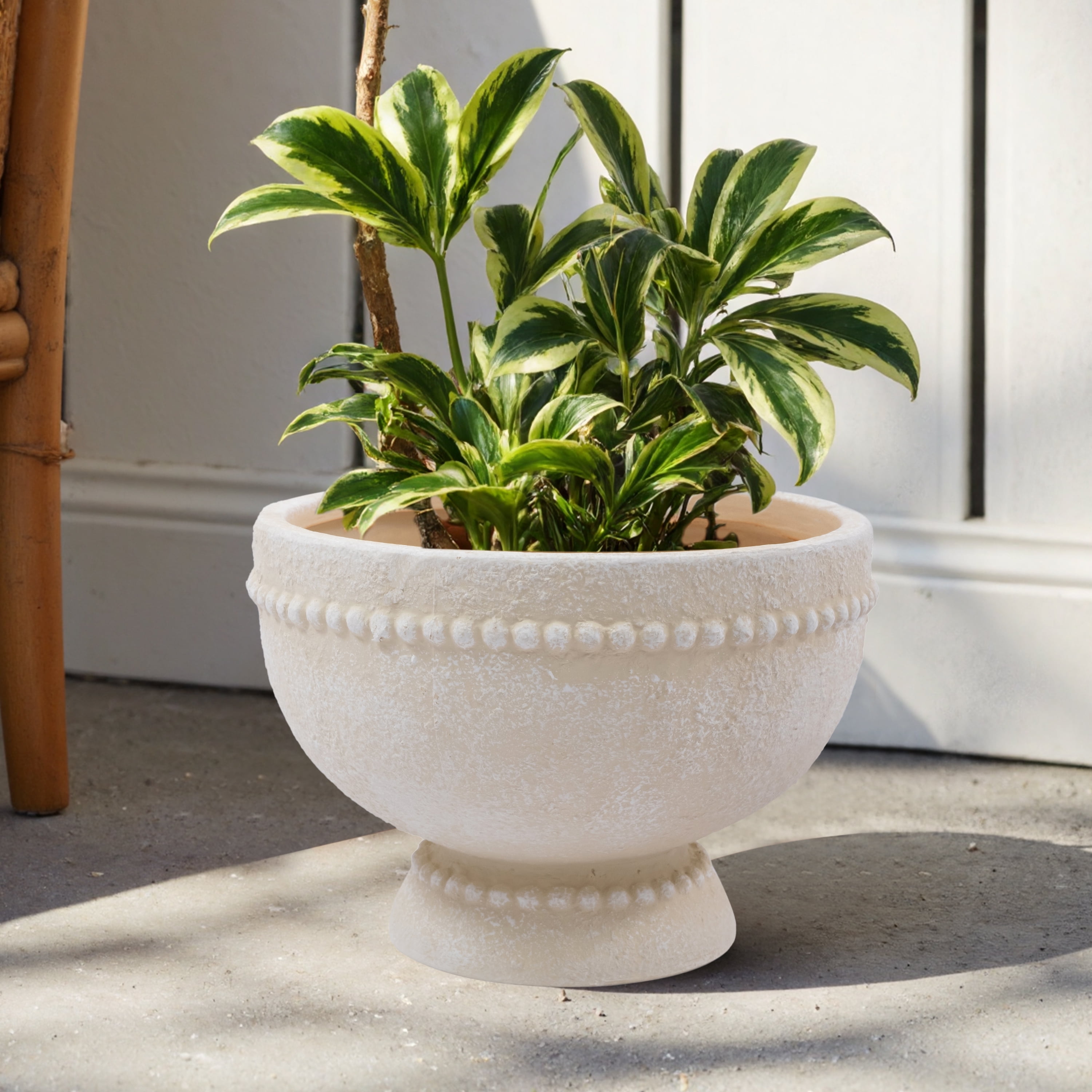 My Texas House 8" Cream Ceramic Dot Bowl Planter for Indoor or Outdoor Use