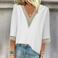 thumbnail image 3 of tklpehg Long Sleeve Shirts for Women V-Neck Crochet Lace Trim Going Out Tops Fall Clothes Solid Color Comfortable Leisure Womens Clothes Blouses Pullover White L, 3 of 6