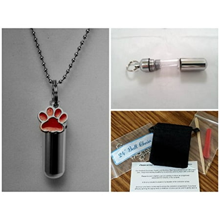 Laser Engraved Dog - Engraved Dog/Cat/Pet Cremation Urn w/Red & Silver Paw with Laser Engraved Paw on bottom of Urn - Includes Velvet Pouch, Ball-Chain & Fill Kit