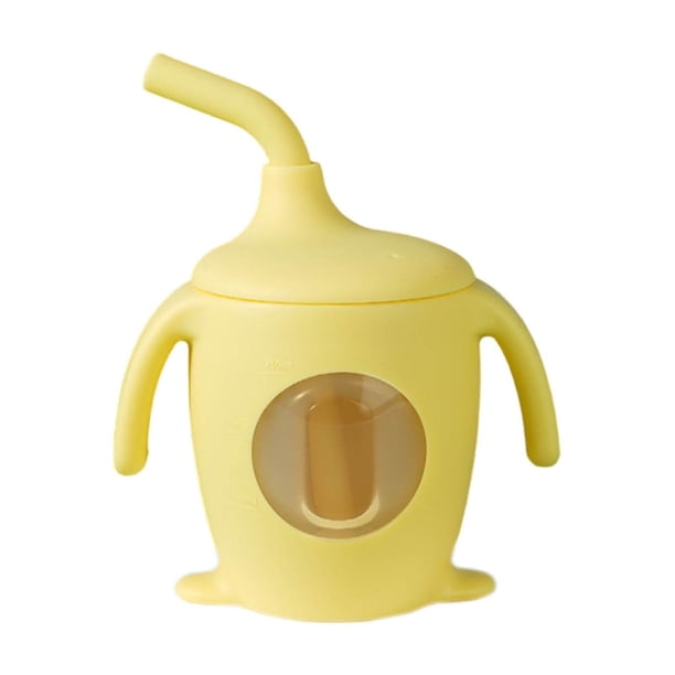 Vaso de silicona con pajita para niños, vaso de aprendizaje para bebés con asa, vaso de agua infantil de grado alimenticio, vaso de agua