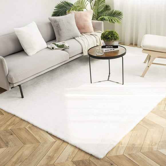 Alfombra de Piel Artificial de Conejo Ashler Home Deco Blanca 183x274 cm