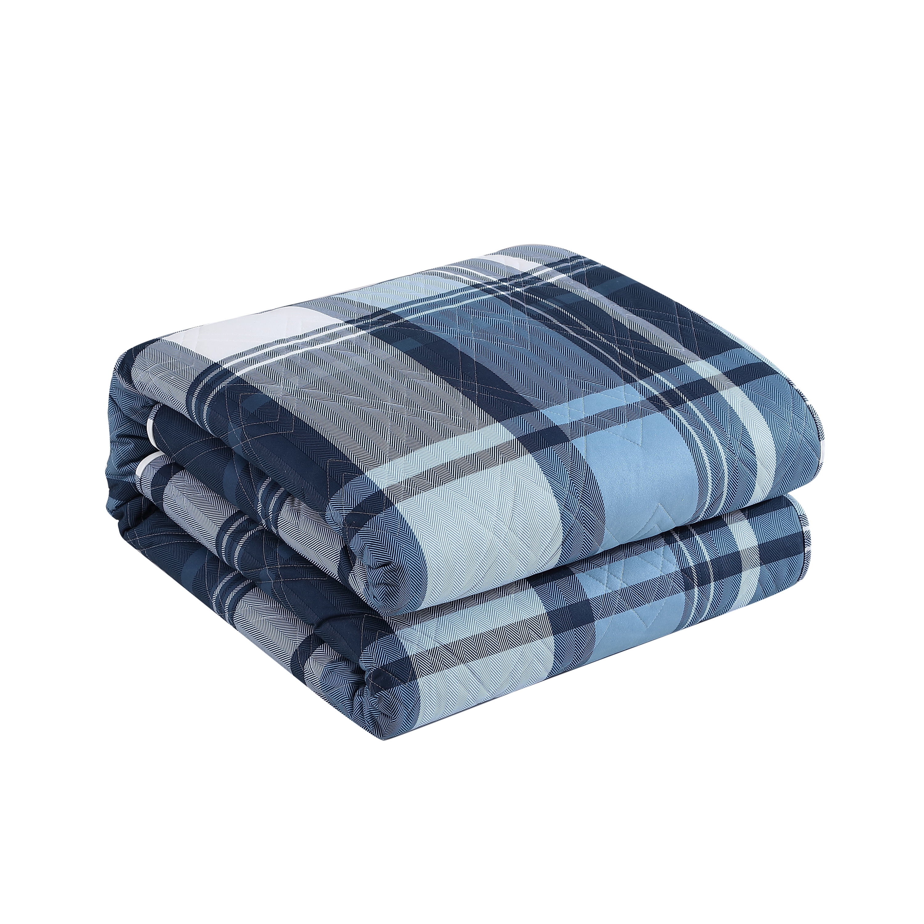 Mainstays 3-Piece Adult Quilt Set, Blue Plaid, Full/Queen