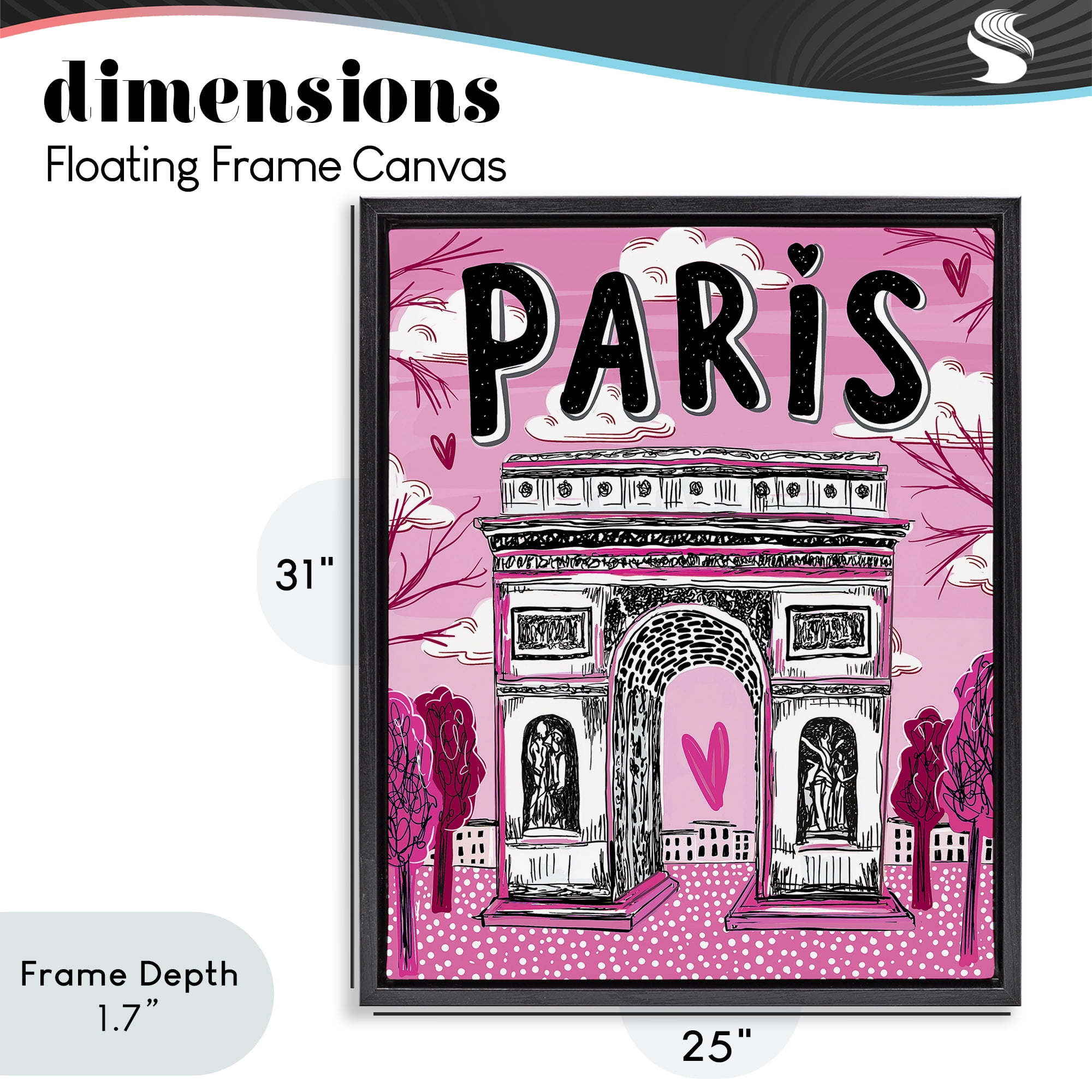 Stupell Industries Romantic Paris Arc de Triomphe Black Framed Floater Canvas Wall Art, design by Jess Stempel