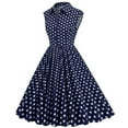 thumbnail image 3 of YYDGH Women 50s 60s Vintage Dress Sleeveless Lapel Cocktail A Line Swing Dress 1950s Polka Dot Audrey Rockabilly Prom Party Dresses Navy Blue XXL, 3 of 6