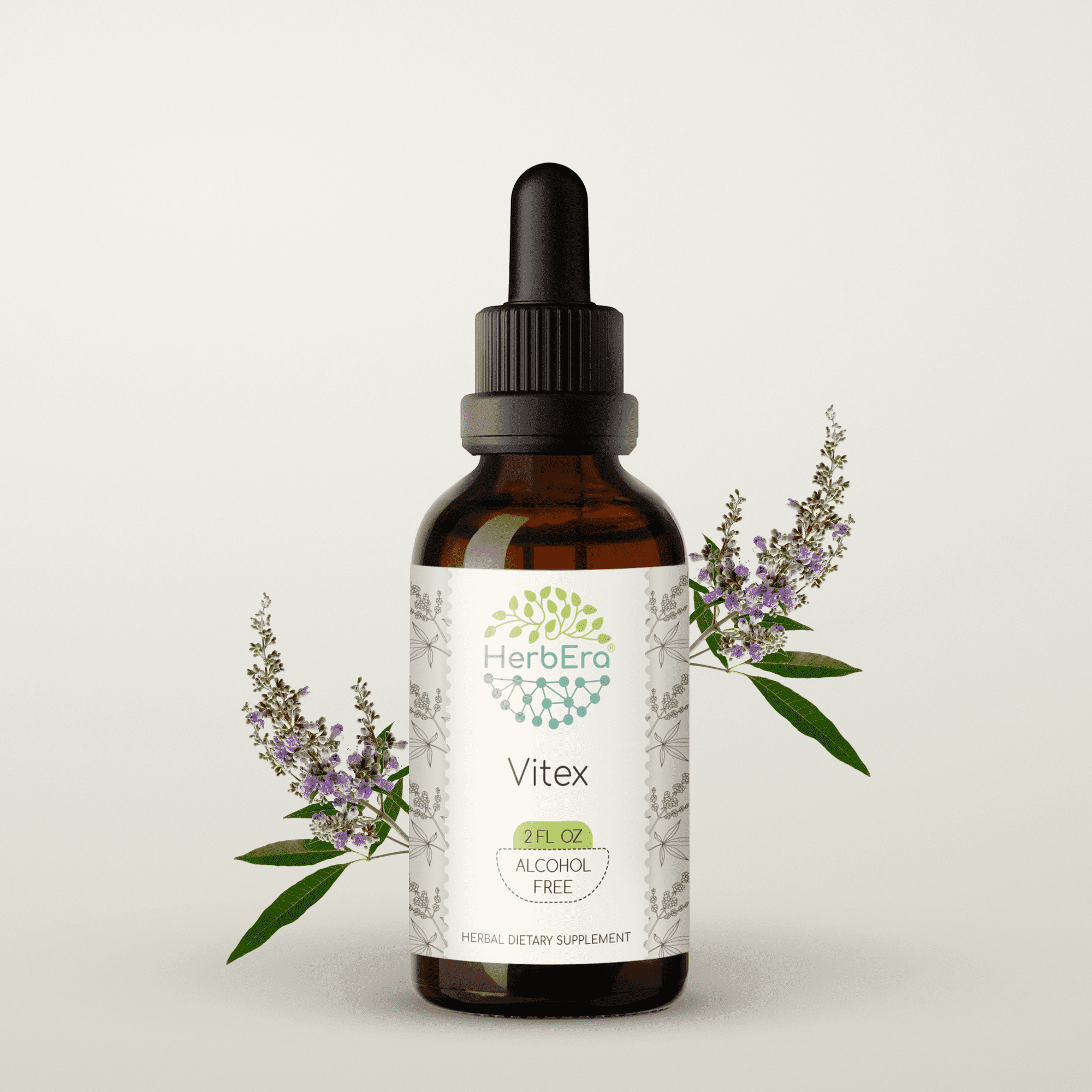HerbEra Vitex Tincture, Herbal Dietary Supplement for Hormonal Balance Support, Vitex (Chaste Tree, Vitex agnus-castus) Dried Berry Extract, Natural, Alcohol-Free, Drops 2 oz