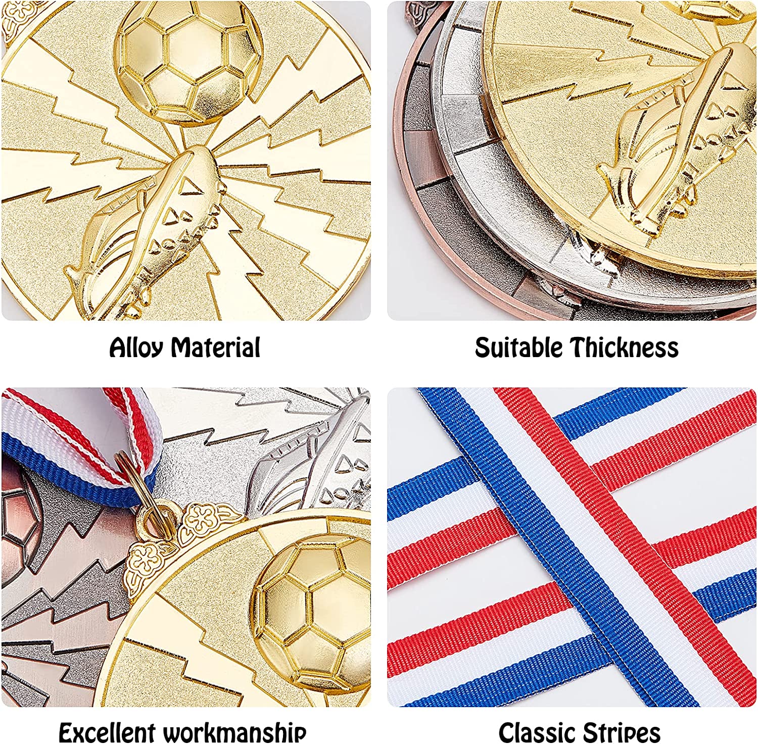 9 Packs 2.5 Inch Sport Game Medals Winner Award Sports Medals Genuine Award Medals Gold Silver and Bronze Medals Soccer Sports Medals with Nick Ribbon