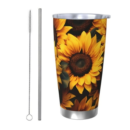 

Tideii Vibrant Sunflower Blooms for 20OZ Car Cup Stainless Steel Cold and Hot Cup with Lid Suitable for Outdoor and Home Unisex-Straw Two-piece Set