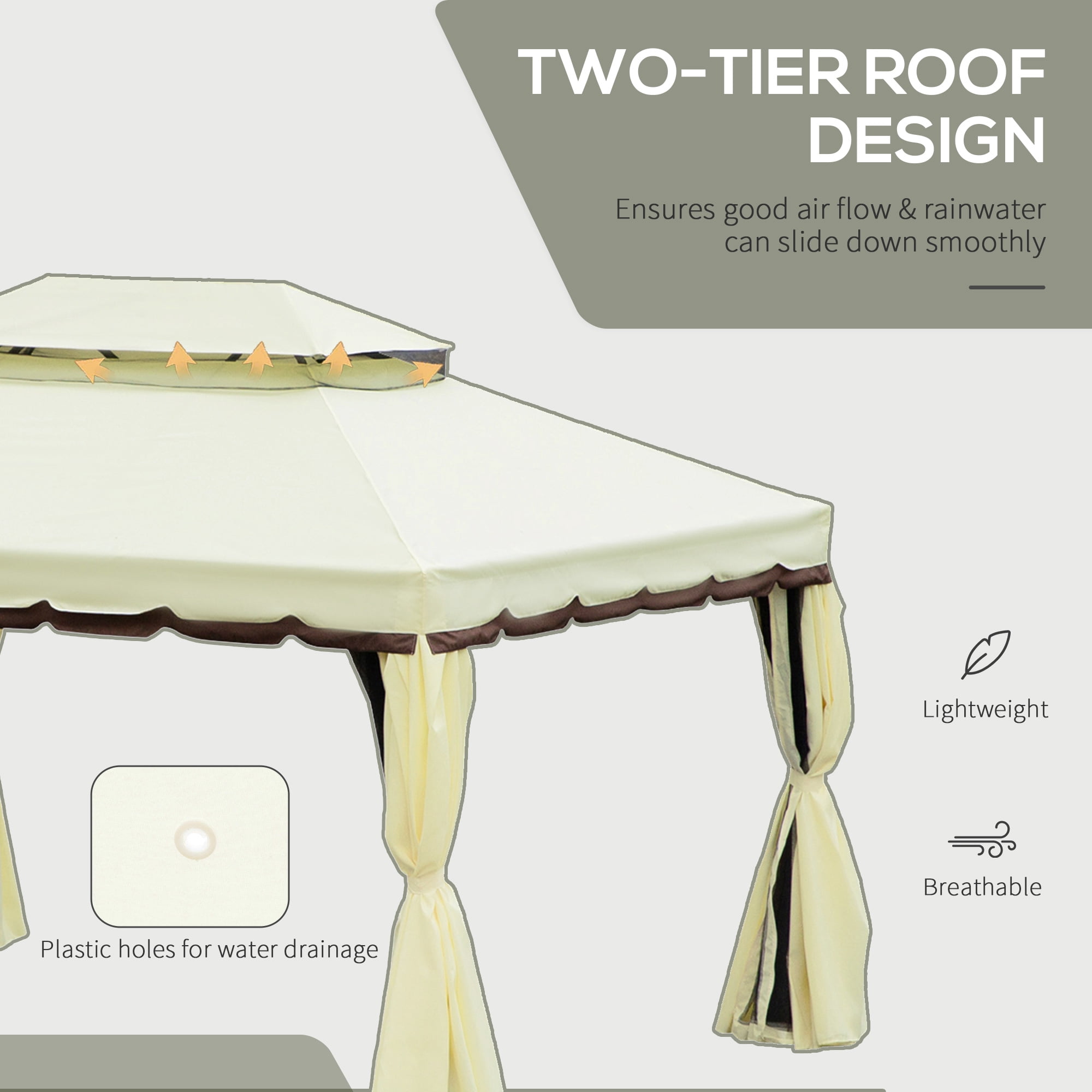 Outsunny 10' x 13' Patio Gazebo, Outdoor Gazebo Canopy Shelter with Netting and Curtains, Aluminum Frame for Garden, Lawn, Backyard and Deck, Cream White