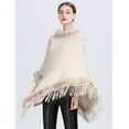 thumbnail image 3 of Women's Vintage Knit Shawl Fashion Fringe Pullover Cape Faux Fur Trim Knit Sweater Coat, 3 of 7