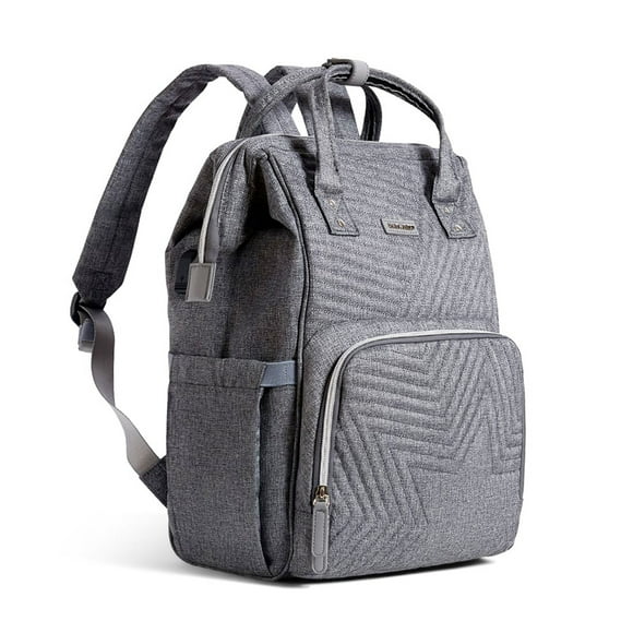 Sunveno Quilted Diaper Backpack Large Capacity Diaper Bag, Grey