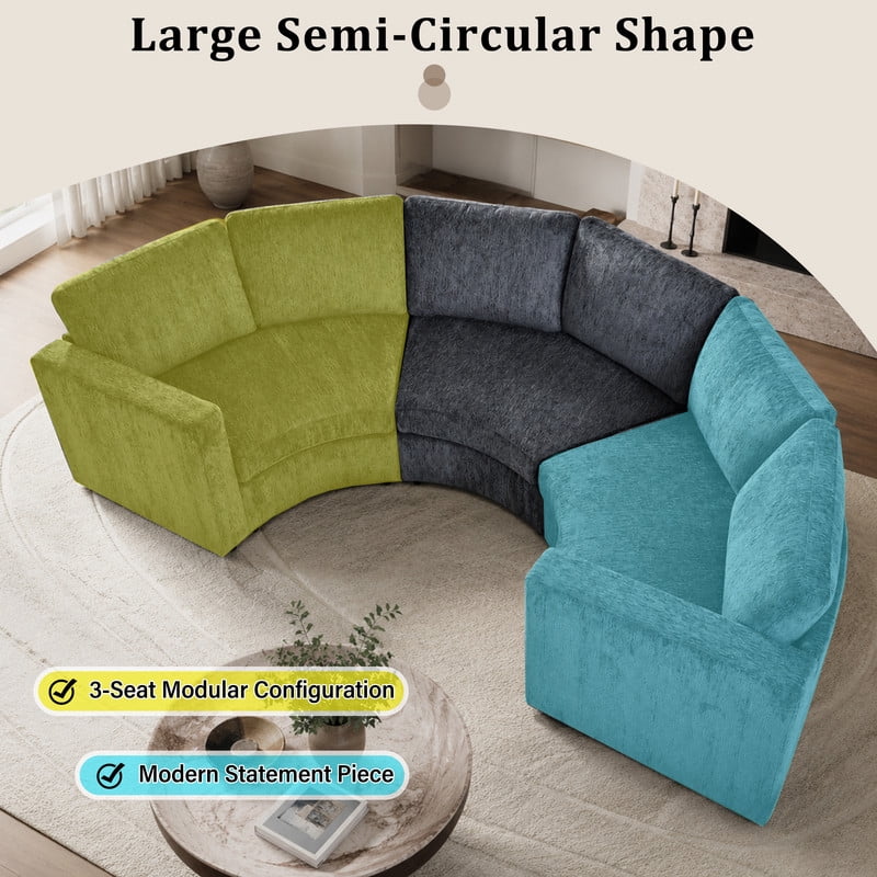109.4'' Curved Modular Sectional Sofa, 3-4 Seat Half Moon Chenille Couch with Deep Seat, Semi Circular Accent Indoor Sofa Set