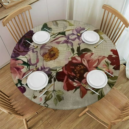 

SHERONV Flowers Round Tablecloth Stain Resistant and Washable for Indoor Outdoor Kitchen Dining Wedding Parties 100% Polyester Waterproof Table Cover 38 -42