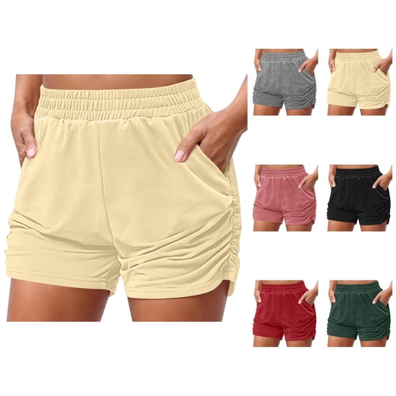 Running Shorts for Women Elastic Waist Pockets Lightweight Breathable Yoga Gym Active Sports Workout Athletic Shorts