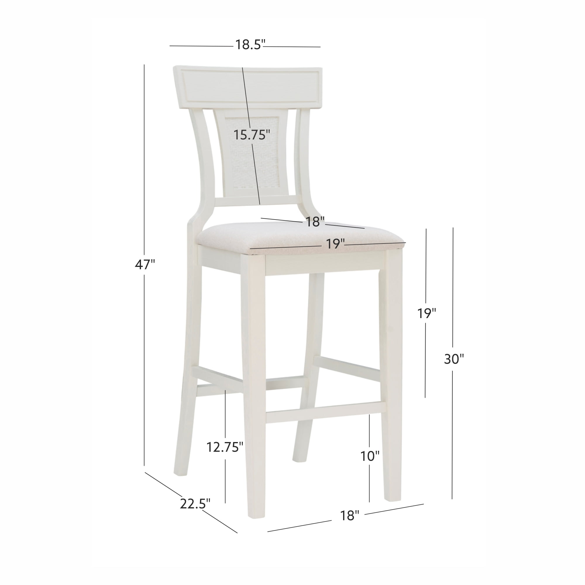 Linon Rylan 30" Bar Stool, Whitewash/Beige