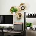 thumbnail image 2 of Mind Reader Hexagon Floating Shelves, Set of 3, Wall Decor, Honeycomb Accent Shelf, Cabinet Organizer, Office, Bamboo, 13.75"L x 3.125"W x 12"H, Brown, 2 of 5
