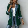 thumbnail image 6 of Kilaqueen Women's Denim Patchwork Blazer, Notched Lapel Long Sleeve One Button Jacket with Pockets, Contrast Casual Office Coat for Streetwear Outfits, 6 of 8