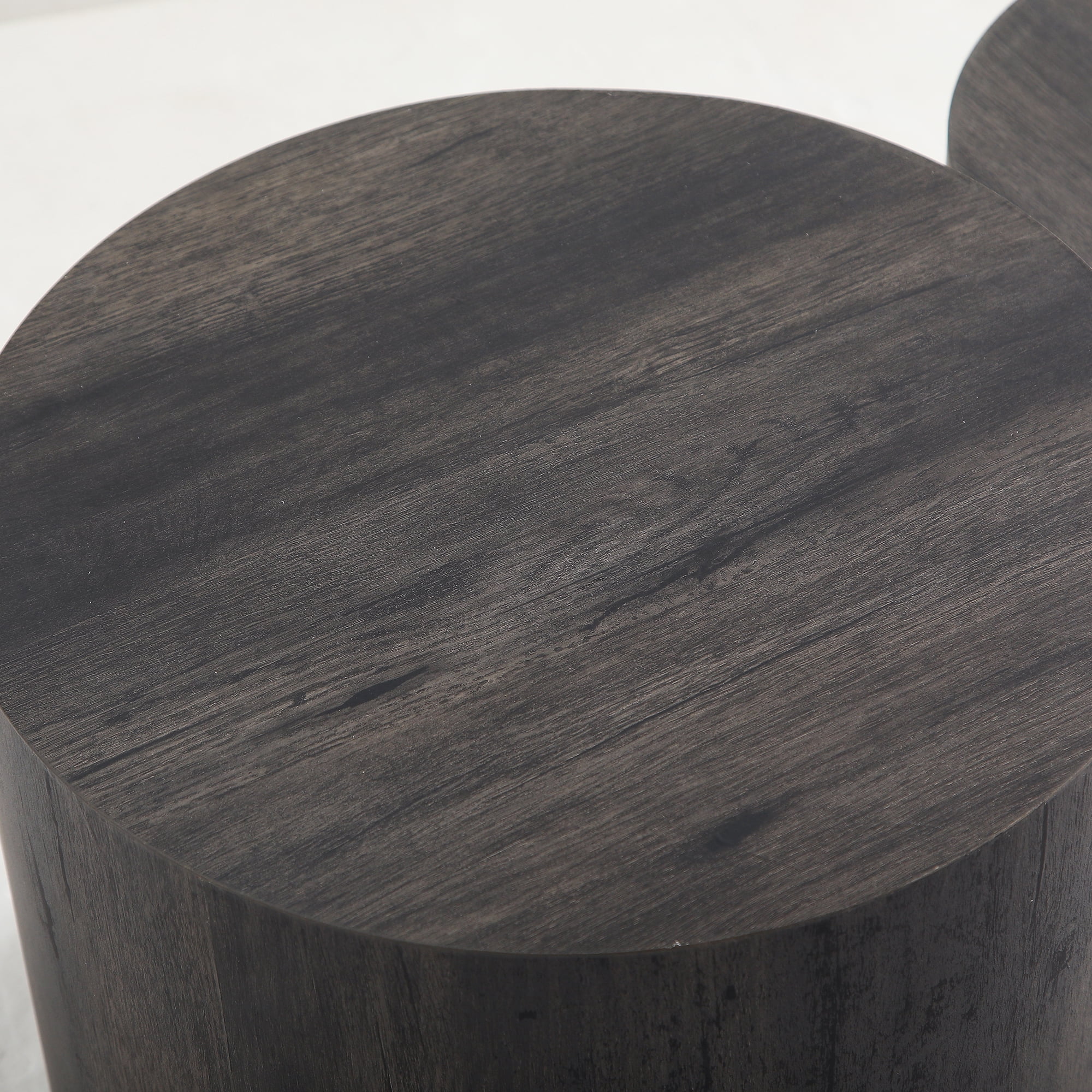 Leumius Set of 2 Nesting Coffee Tables, Round Modern Circle Wooden Accent Side End Tables for Small Space Living Room Bedroom Black