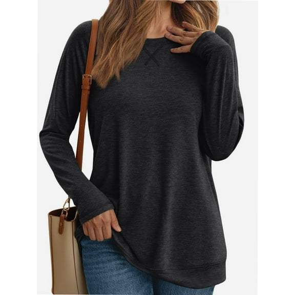 Long Sleeve Shirts for Women Fall Outfit Fashion Casual T Shirt Round Neck Basic Loose Tunic Tops