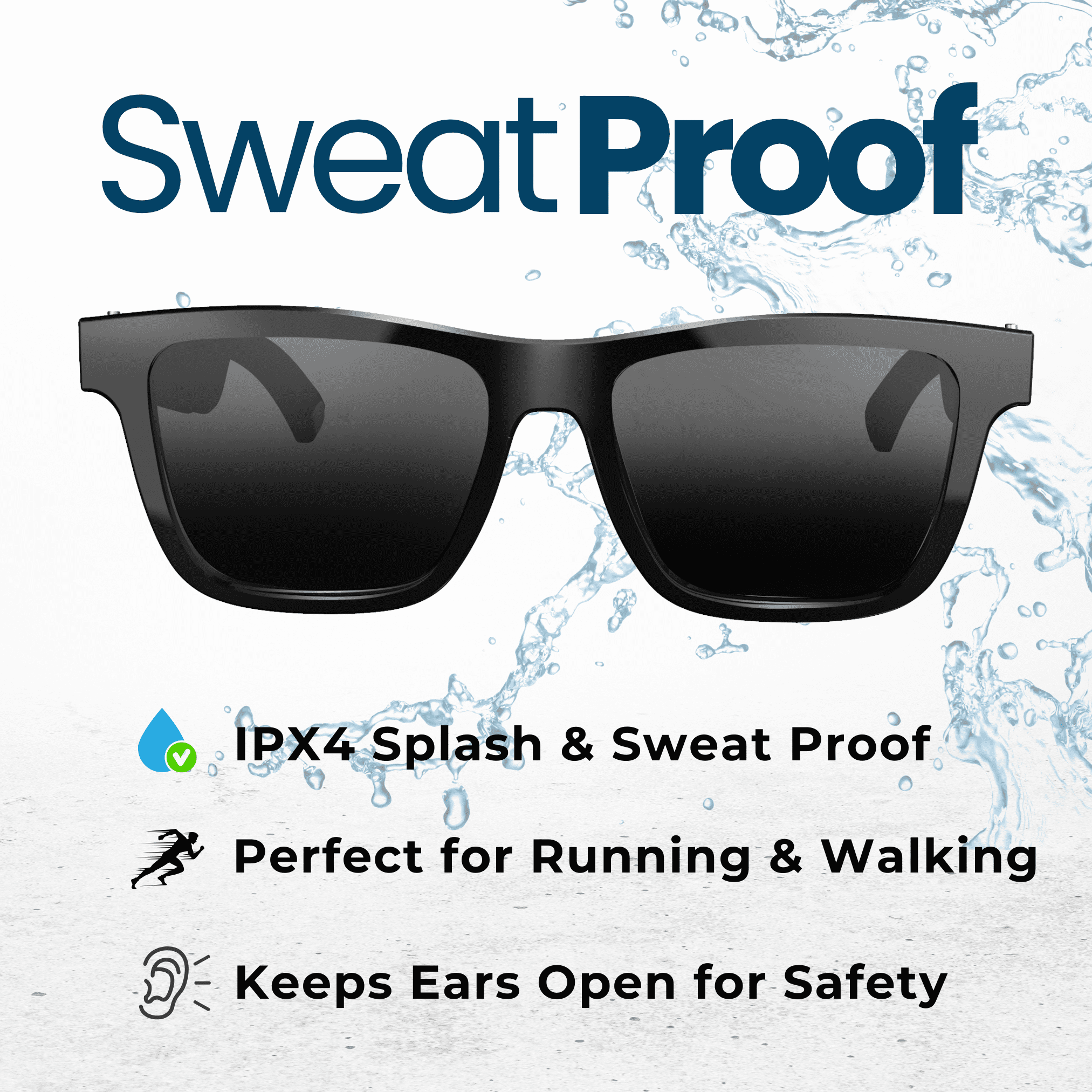 Smart Sunglasses, Audio Bluetooth Sunglasses with Dual Stereo Speakers, Voice Control - Athletic/Outdoor UV Protection and Sweatproof, Unisex