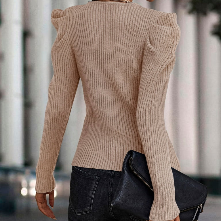 Plus Size Sweaters For Women, Women Casual Solid Thin Puff Sleeves