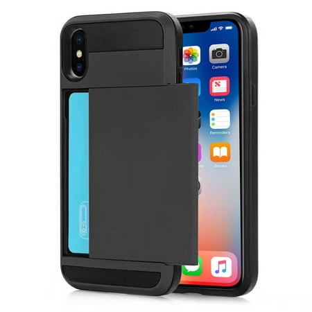 iPhone X Case, Mignova Rugged Protective Card Holder Shock-Absorption Drop-Protection Hard PC Shell Case for Apple iPhone X (Black)